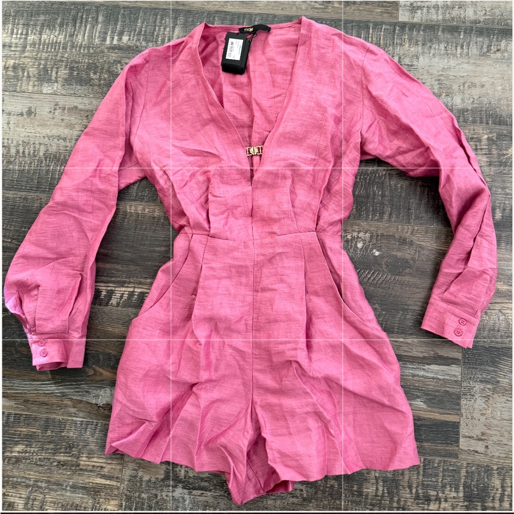 NWT MAJE Pleated linen-blend playsuit